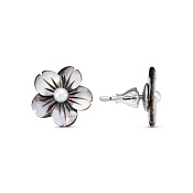 Серьги гвоздики Цветы из серебра с жемчугом и перламутром
