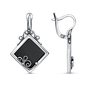 Серьги геометрические ажурные из серебра с иск. агатом