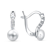 Серьги из серебра с жемчугом и фианитами