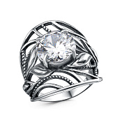 Кольцо винтажное широкое из серебра с фианитом