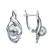 Серьги бижутерия с имитацией жемчуга и фианитами