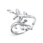 Кольцо с алмазной гранью Веточка из серебра с фианитами