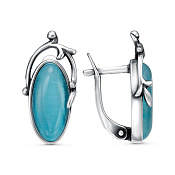 Серьги винтажные из серебра с иск. кошачьим глазом