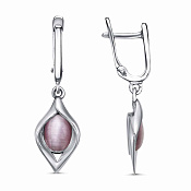 Серьги из серебра с иск. кошачьим глазом