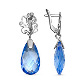 Серьги с подвесками из серебра с иск. голубыми топазами