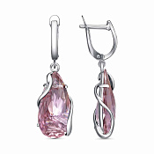 Серьги длинные с подвесками из серебра с синтетическим кварцем