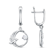 Серьги с подвесками Птицы из серебра с фианитами