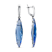 Серьги длинные с подвесками из серебра с иск. голубыми топазами