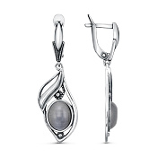 Серьги винтажные с подвесками из серебра с иск. кошачьим глазом
