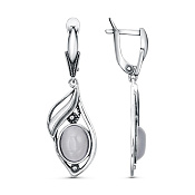 Серьги винтажные с подвесками из серебра с иск. кошачьим глазом