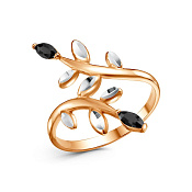 Кольцо с алмазной гранью Веточка из золоченого серебра с фианитами