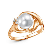 Кольцо бижутерия с имитацией жемчуга и фианитами