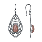 Серьги ажурные с подвесками из серебра с иск. кошачьим глазом