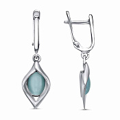 Серьги из серебра с иск. кошачьим глазом