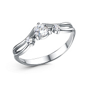 Кольцо тонкое из серебра с фианитами