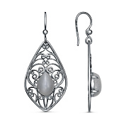 Серьги ажурные с подвесками бижутерия с иск. кошачьим глазом