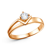 Кольцо тонкое из золоченого серебра с фианитом