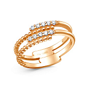 Кольцо тонкое из золоченого серебра с фианитами