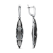 Серьги длинные с подвесками из серебра с иск. дымчатым кварцем