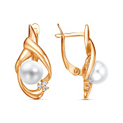 Серьги бижутерия с имитацией жемчуга и фианитами