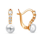 Серьги из золоченого серебра с жемчугом и фианитами