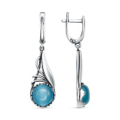 Серьги длинные с подвесками из серебра с иск. кошачьим глазом