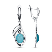 Серьги винтажные с подвесками из серебра с иск. кошачьим глазом
