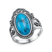 Кольцо ажурное винтажное бижутерия с иск. бирюзой