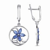 Серьги Цветы из серебра с иск. шпинелью