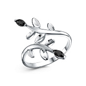 Кольцо с алмазной гранью Веточка из серебра с фианитами