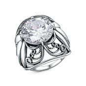 Кольцо ажурное винтажное бижутерия с фианитом