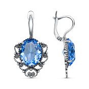 Серьги ажурные винтажные из серебра с ювелирным стеклом