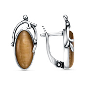 Серьги винтажные из серебра с иск. кошачьим глазом