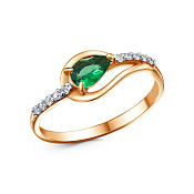 Кольцо из золоченого серебра с иск. шпинелью и фианитами