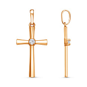 Подвеска крест из золоченого серебра с фианитом