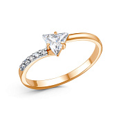 Кольцо тонкое из золоченого серебра с фианитами