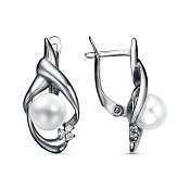 Серьги бижутерия с имитацией жемчуга и фианитами