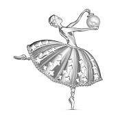 Брошь Балерина из серебра с имитацией жемчуга
