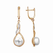 Серьги из золоченого серебра с жемчугом и фианитами