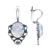 Серьги ажурные винтажные из серебра с ювелирным стеклом