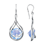 Серьги длинные с подвесками из серебра с синтетическим кварцем