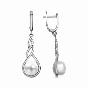 Серьги из серебра с жемчугом и фианитами