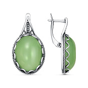 Серьги винтажные из серебра с иск. нефритом