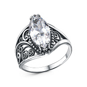 Кольцо ажурное винтажное из серебра с фианитом