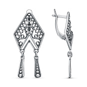 Серьги ажурные с подвесками Кокошники из серебра