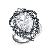 Кольцо ажурное винтажное из серебра с фианитами