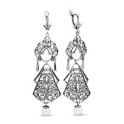 Серьги ажурные с подвесками Снегурочка бижутерия с имитацией жемчуга
