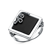 Кольцо геометрическое ажурное из серебра с иск. агатом