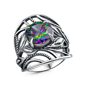 Кольцо винтажное широкое из серебра с фианитом