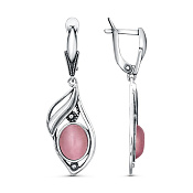 Серьги винтажные с подвесками из серебра с иск. кошачьим глазом